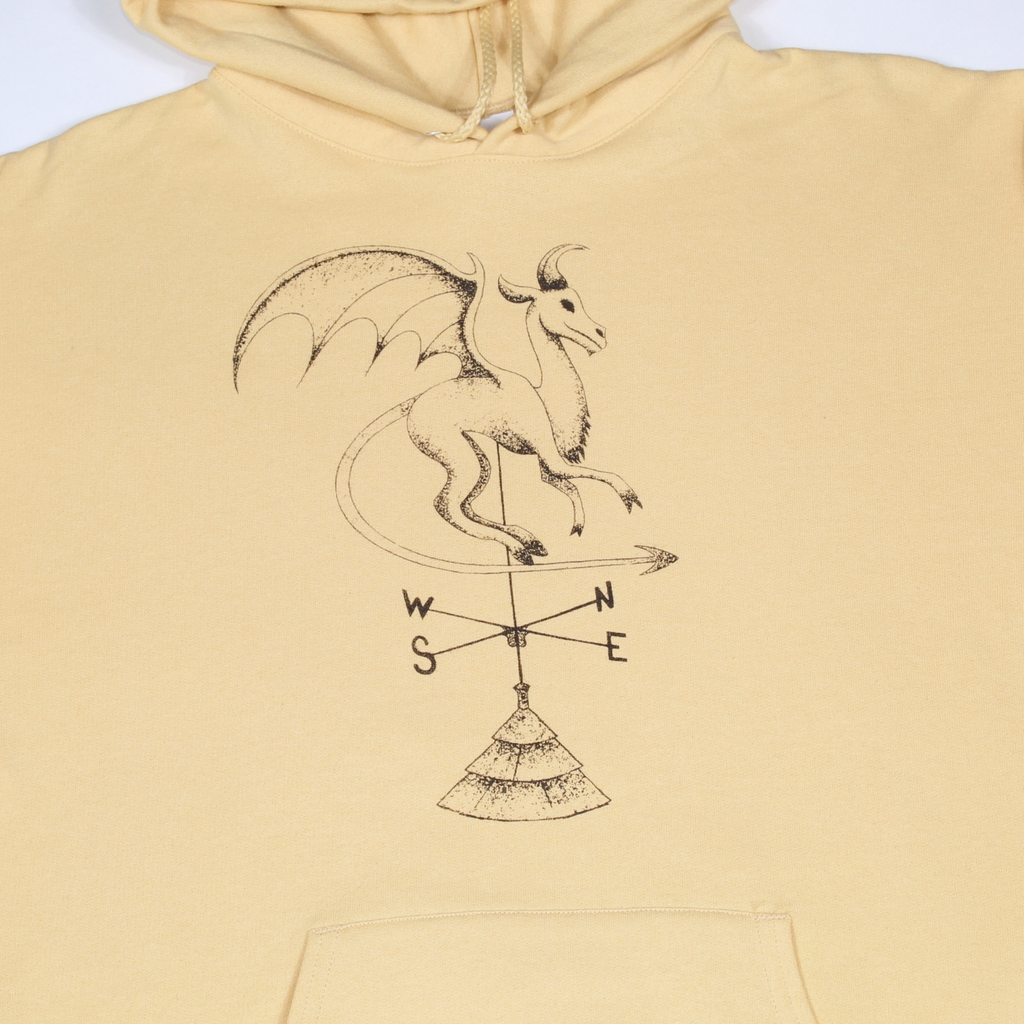 Batsto Jersey Devil hoodie close up in yellow from Cryptid Records