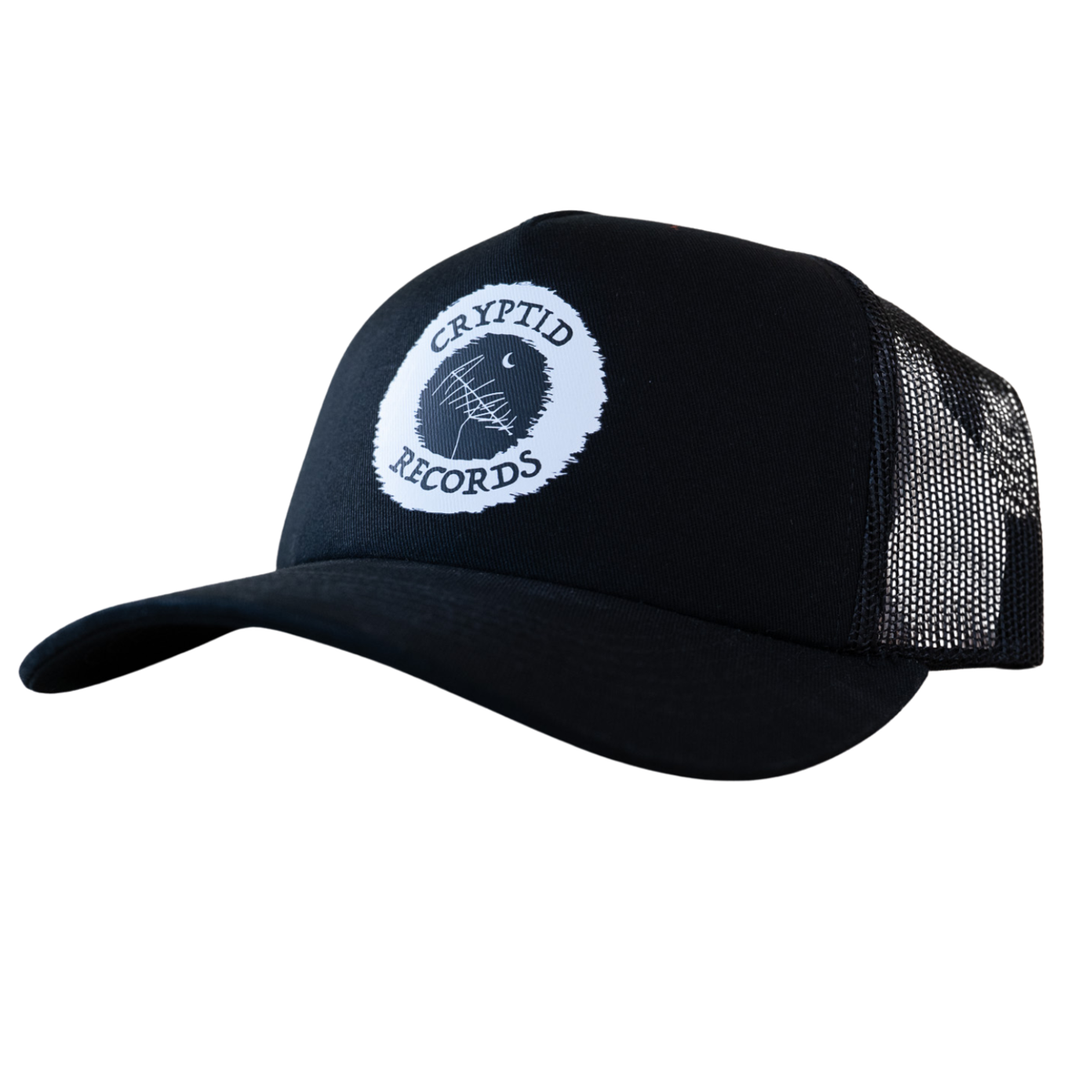 The Beacon (Antenna) curved brim trucker hat, left side view