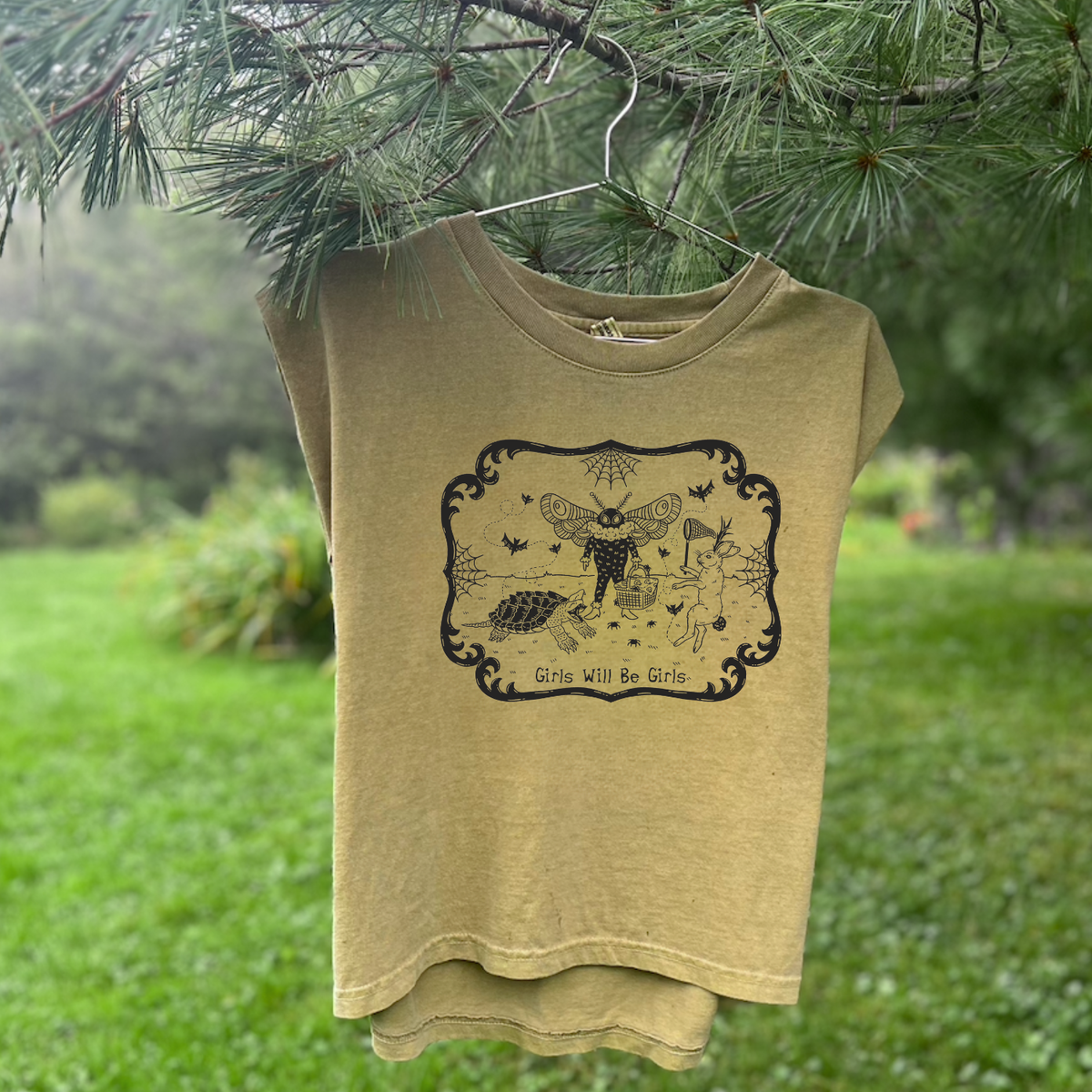 Girls Will Be Girls muscle tank in olive green from Cryptid Records