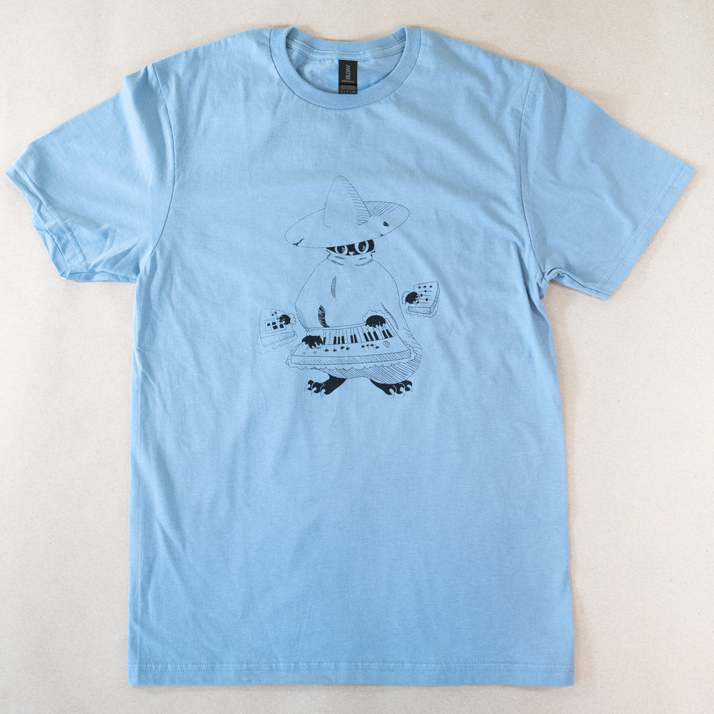 Maestro (keys wizard) graphic t-shirt from Cryptid Records in stone blue