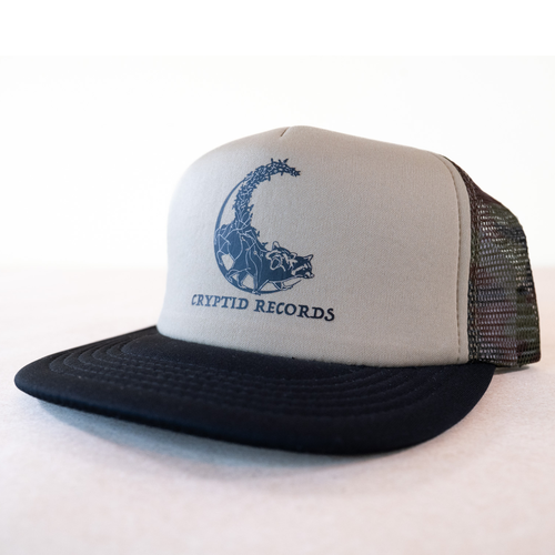 Gizmo (Treasure Tracker) raccoon trucker hat from Cryptid Records, left side view