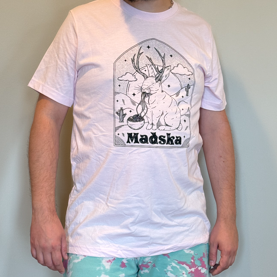 Madska Jackalope indie rock band t-shirt in light pink from Cryptid Records