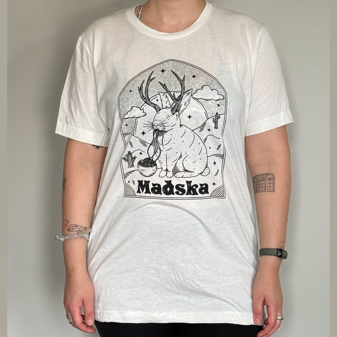Madska Jackalope indie rock band t-shirt in white from Cryptid Records