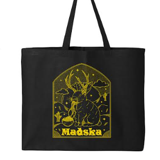 Madska Jackalope tote bag from Cryptid Records, screen-printed design