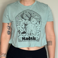 Model wearing Madska Jackalope indie rock band crop top