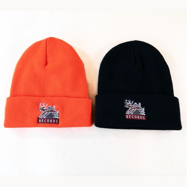 Reina Deer black and orange beanies side by side  from Cryptid Records