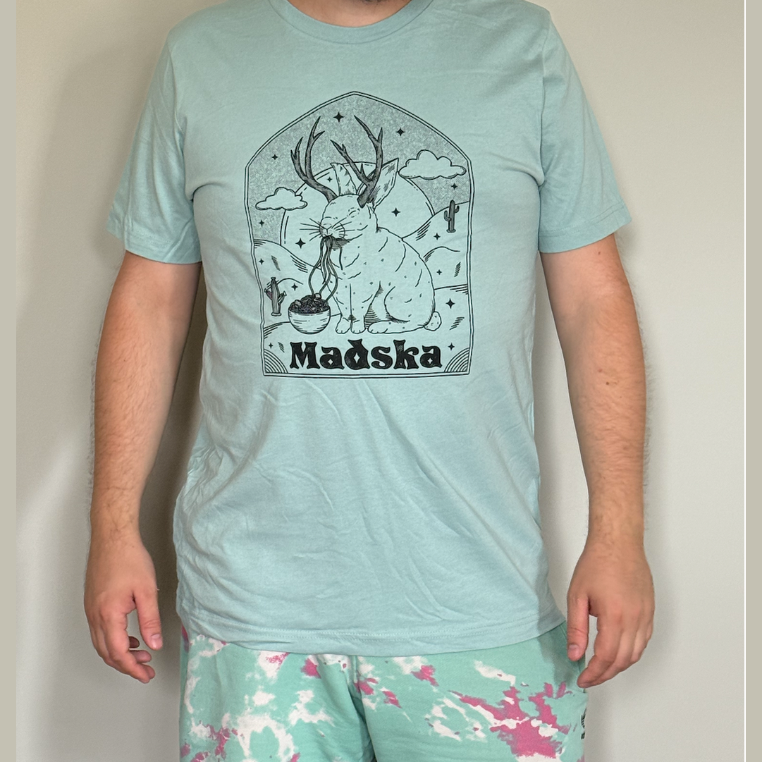 Madska Jackalope indie rock band t-shirt in light blue from Cryptid Records