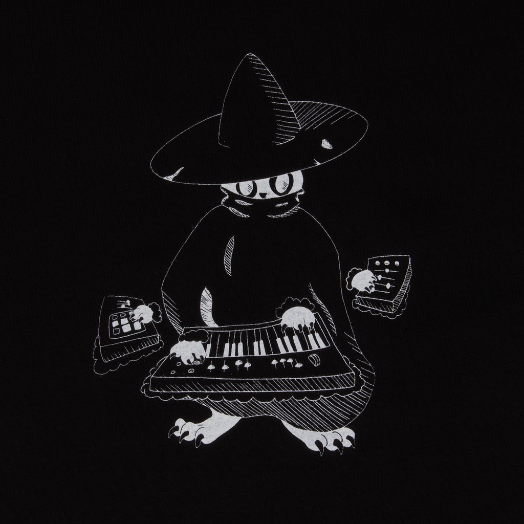 Close up of Maestro (keys wizard) graphic t-shirt from Cryptid Records in black